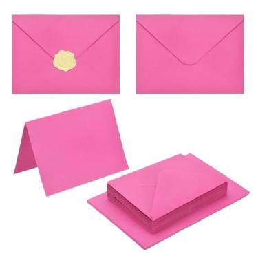 Imagem de PATIKIL Pacote com 20 envelopes rosa escuro 10 x 15 cm com cartões, envelopes A6 de aba V com cartolina e adesivos dourados para cartões comemorativos de casamento, convites de aniversário, envio por