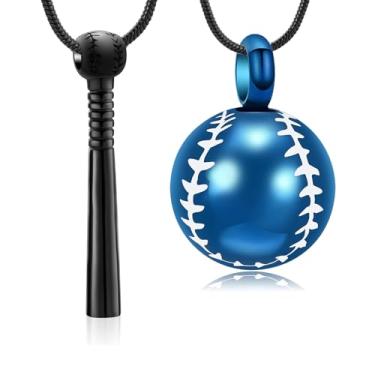 Imagem de Hearbeingt 2 peças de colares de urna de beisebol para cinzas taco de beisebol de aço inoxidável, joia de cremação, pingente memorial para mulheres e homens, pingente Ashe, Aço inoxidável, Sem Pedra