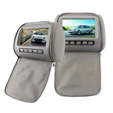 Imagem de Yctze 2 Peças 7" Hd Encosto De Cabeça Carro Lcd Player Vídeo Com Zíper Capa Controle Remoto Cinza