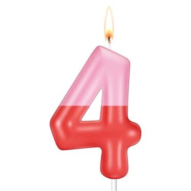 Imagem de Conelist Velas de porco rosa, número de velas, decorações de bolo de aniversário, enfeite de cupcake para meninos e meninas, decoração de aniversário (rosa vermelho número 4)