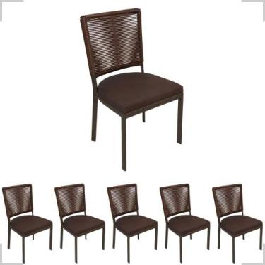 Imagem de Jogo 6 Cadeiras De Alumínio Corda Sintética Assento 50cm Alt Marrom - 