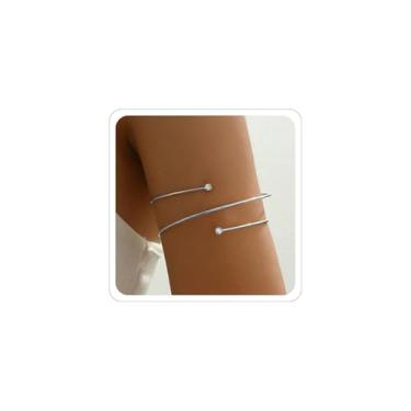 Imagem de ANGLEQUEEN Bracelete feminino banhado a ouro 18 k - Bracelete minimalista prata superior do braço para frescor, Adjustable, Sem Pedra Preciosa