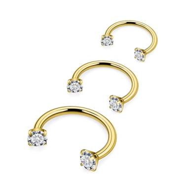 Imagem de Hnxnskt Anel de nariz em ferradura de aço cirúrgico duplo piercing de nariz 18 g anéis labiais zircônia cúbica sapato de cavalo Daith piercing joia para mulheres diâmetro interno 8-12 mm, Metal