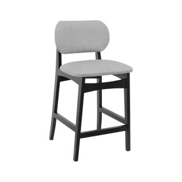 Imagem de Banqueta Alta Bistrô Armonia Assento e Encosto Estofado - Preto - Assento Estof. Linho Cinza Mescla Impermeável