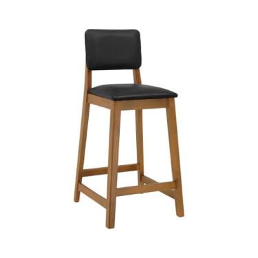 Imagem de Banqueta Paris em Madeira Maciça Encosto e Assento Estofado c/ 68cm Altura - Amêndoa - Assento Estofado Corano Preto