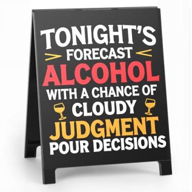 Imagem de Placa engraçada de decoração de mesa de bar - design "Tonight's Forecast" decoração de mesa com tema de álcool bem-humorado para adegas, cozinha, prateleira, acessórios engraçados de cafeteria