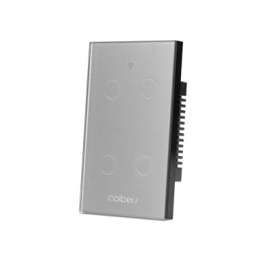 Imagem de Interruptor Inteligente WiFi, Interruptor Smart Sem Fio Doméstico Multifuncional, Controle Remoto de Eletrodomésticos Por Celulares, Controle Por Voz, Cinza, 4 Botao, com neutro