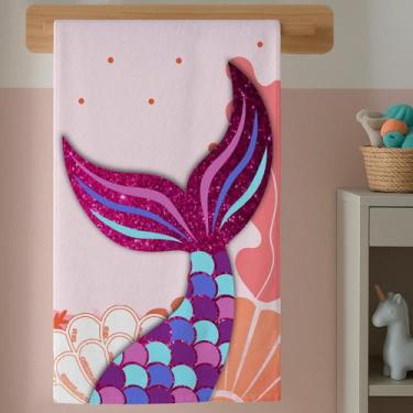 Imagem de Toalha Banho Menina Estampa Sereia Cauda Mágica Algodão Macia Alta Qua
