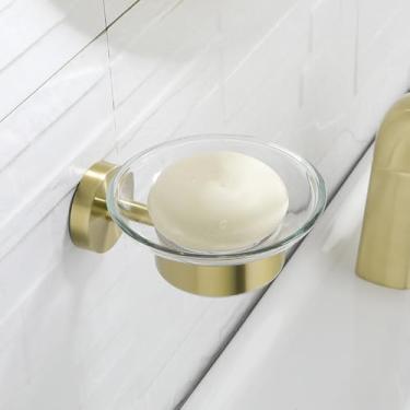 Imagem de Conjunto de banheiro dourado escovado - Toalheiro de parede com suporte para papel higiênico - Acessórios de aço inoxidável, saboneteira