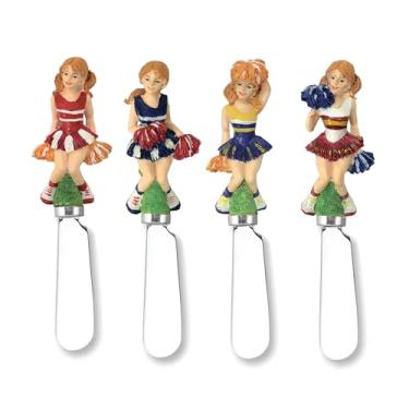 Imagem de UP Espalhadores de queijo líder de torcida, alças de resina pintadas à mão com lâminas de aço inoxidável para espalhar cream cheese, manteiga e geleia, designs sortidos, conjunto de 4