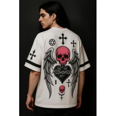 Imagem de Camiseta Streetwear Oversized Masculina skull heart - swagon, P