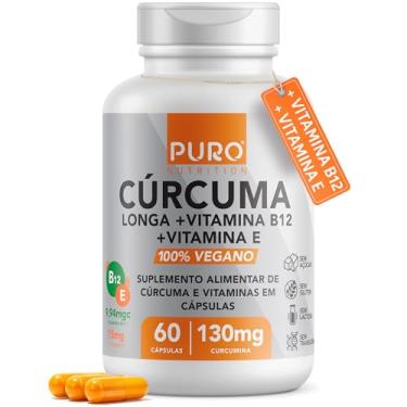Imagem de Cúrcuma em Cápsulas Puro Nutrition com Vitamina B12 + Vitamina E, 130mg Cúrcuma Longa por Porção, 60 Cápsulas Suplemento Vegano