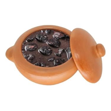 Imagem de Cumbuca De Barro Panelinha Rústica Com Alça E Tampa Mini 1un 450ml, 18x12cm, para Caldos e Sopas