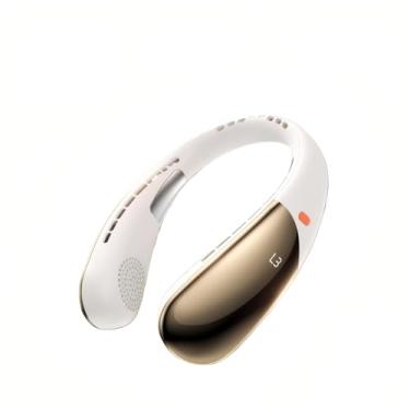 Imagem de DeKangHY Ventilador de pescoço ultra AICE, ventilador de refrigeração portátil com tela de LED, 6 velocidades, bateria de 3000 mAh, branco e dourado champanhe