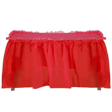 Imagem de Conjunto de capa de mesa de plástico, saia descartável, à prova d'água, portátil para festa ao ar livre, aniversário, casamento, mesa redonda retangular, vermelha, 1 peça