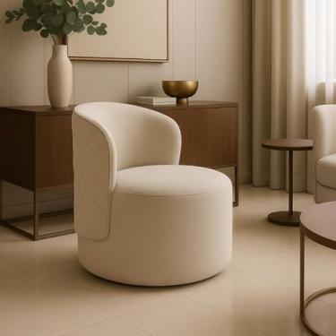 Imagem de Poltrona Giratória Decorativa Estofada em Linho Palha - Madri Exclusiva Linho Palha