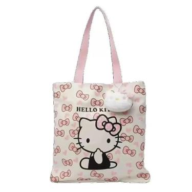 Imagem de CurryFerry – Bolsa de ombro reutilizável estilo kawaii rosa e branco – adorável bolsa de lona leve para mulheres