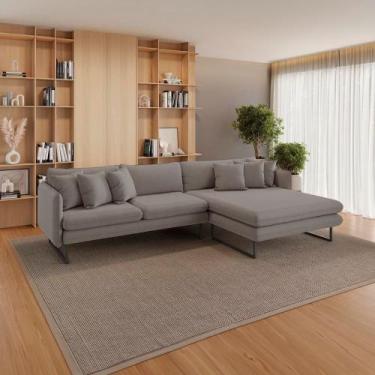 Imagem de Sofá com Chaise 5 Lugares Com Almofadas Lateral Direita Luxo Linho 2,8