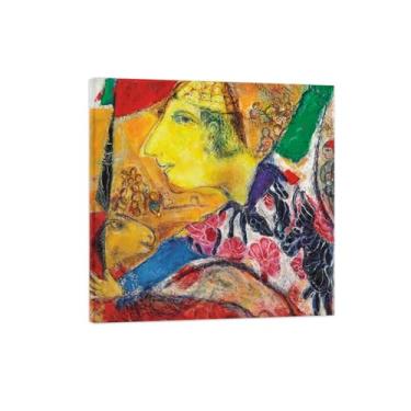 Imagem de Marcc Chagaall Famous Paintings Wall Art Wrapped Canvas Pictures Wall Decor - Quarto Wall Art Painting-Reprodução em tela - Lembrete 50 x 50 cm 20 x 20 polegadas Emoldurado