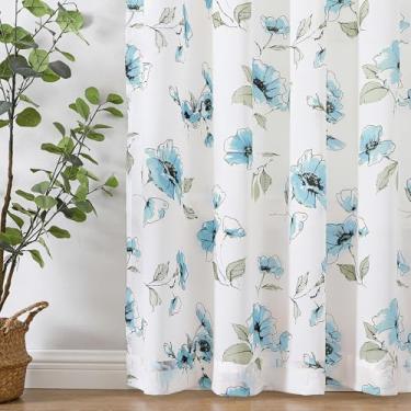 Imagem de Cortinas transparentes com design azul 183 cm de comprimento para janelas de sala de estar, cortinas de quarto country francês, conjunto de 2 painéis, cortinas transparentes com bolso para haste