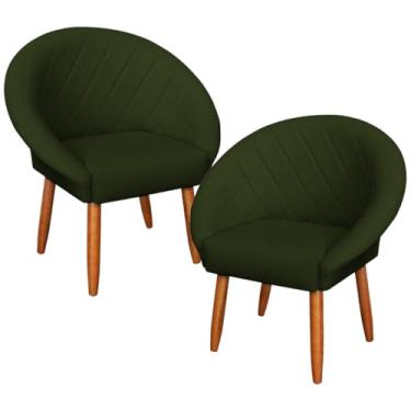 Imagem de 2 Poltronas Estofada Resistente para Sala de Estar Reforçado Tecido Corano Pés Palito MOBLAN decor (Verde oliva)
