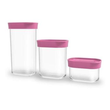 Imagem de Kit Conjunto De 03 Potes Herméticos Mantimentos Acrílico 60 - Helsim, 