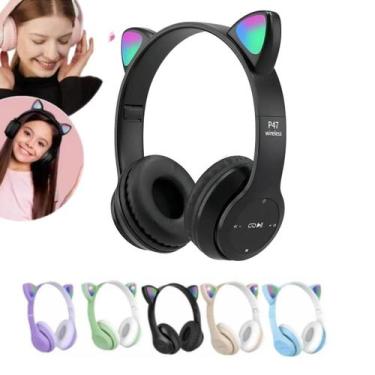 Imagem de Fone De Ouvido Led Sem Fio Orelha de Gato Gatinho Cat Bluetooth Infant