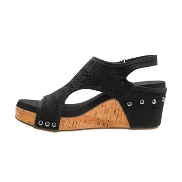 Imagem de Corkys Footwear Carley Wedges feminino, com palmilhas acolchoadas de espuma EVA Corkys, salto de 6 cm, leve para uso o dia todo e fecho de velcro, Malha preta, 40