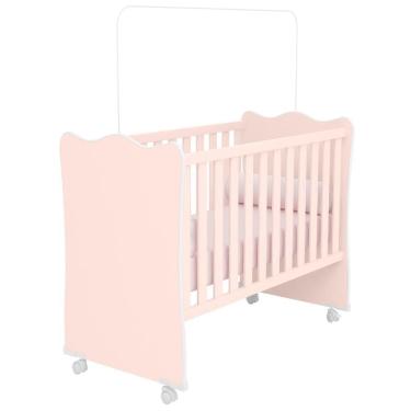 Imagem de Berço Simples Com Rodízios Doce Sonho Rosa - Qmovi