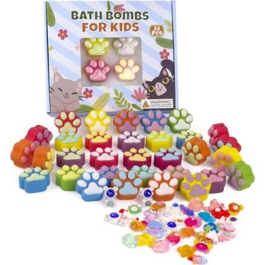 Imagem de Bombas de banho para crianças com surpresa dentro, pacote com 32 bombas de banho de pata com brinquedo, animais do oceano e planeta espacial brinquedos SPA efervescente feito à mão bomba de banho