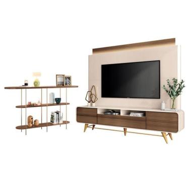 Imagem de Estante Home Theater Nobre Off White Castanho E Aparador Infinity Castanho – Hb Móveis