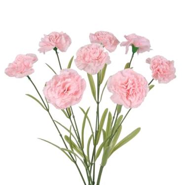 Imagem de Fqueelvys Cravos de champanhe flores artificiais 8 peças 80 cm flores de toque real cravos falsos para arranjos florais casa casamento mesa de jantar decoração de festa (rosa)