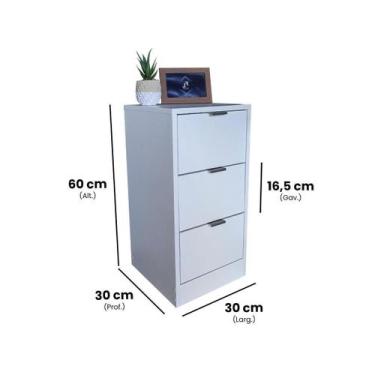 Imagem de Mesa De Cabeceira 30Cm 3 Gavetas Quarto Cama Puxador Cinza - Fl Decor