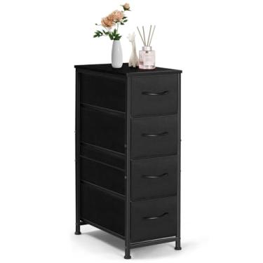 Imagem de Ebeneze Cômoda estreita com 4 gavetas, armário de armazenamento, torre de tecido fino com rodas, prateleira de madeira, organizador de quarto, caixa fina para pequenos espaços, banheiro, sala de