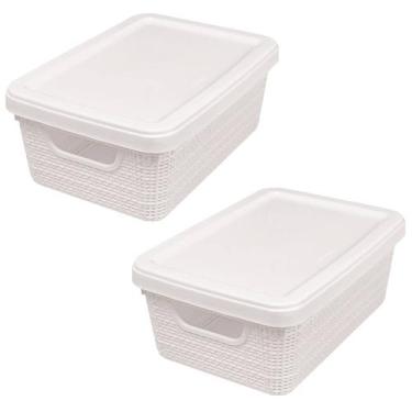 Imagem de Kit 2 Caixas Organizadoras Multiuso Decorativa  5 L Branco - Jaguar
