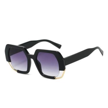 Imagem de Óculos de sol quadrados poligonais femininos, óculos de sol da moda com lentes degradê UV400, armação transparente para homens (preto, cinza, degradê)