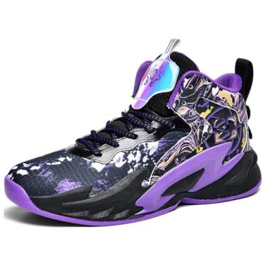 Imagem de Bolognifi Tênis de basquete masculino cano alto para esportes ao ar livre, corrida e tênis Equipamento de basquetebol(Black,37 BR)