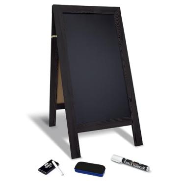 Imagem de Better Office Products Placa magnética de quadro-negro, extragrande 50,8 cm x 101,6 cm, cavalete de quadro-negro em pé, com marcador de giz + giz e borracha, placa sanduíche para calçada ao ar livre,