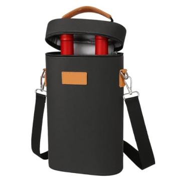 Imagem de Bolsa Térmica De Transporte Impermeável Para Vinho Champanhe Porta 2 Garrafas Com Alça De Ombro Preto Premium Wine Bag padrão de vinho (750ml)