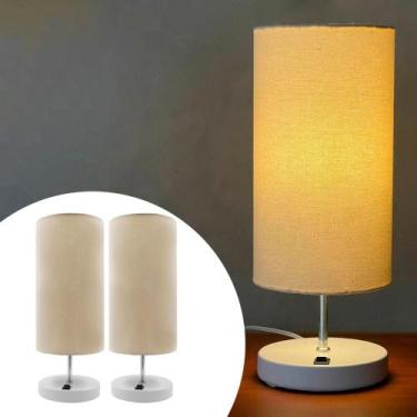 Imagem de Kit 2 Abajur De Mesa Clássico Redondo Com Interruptor Com Cúpula Para 