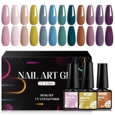 Imagem de MTSSII Conjunto de esmalte de gel, 12 peças, kit de esmalte de gel nude azul, verde e roxo, esmalte de imersão UV/LED, design de arte de unhas para salão de beleza, presentes para mulheres