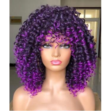 Imagem de GEMBON Perucas afro encaracoladas para mulheres negras, peruca encaracolada com franja, fibra sintética, aparência natural, sem cola, para uso diário