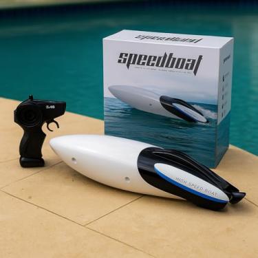Imagem de Lancha de Controle Remoto, Barco Dupla Face 2.4GHz, Brinquedo Aquático para Piscina, Branco e Preto