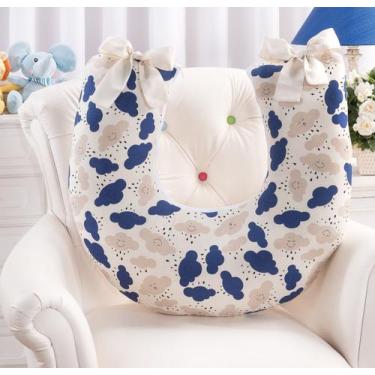 Imagem de Almofada para amamentação bebê - nuvem bege/marinho - MEDINA CONFECÇÕE