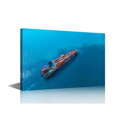 Imagem de Arte de parede em tela, imagens de arte de parede logística, 1 peça de arte de parede grande para sala de estar hotel, pinturas de arte de parede de transporte global emolduradas para decorações de
