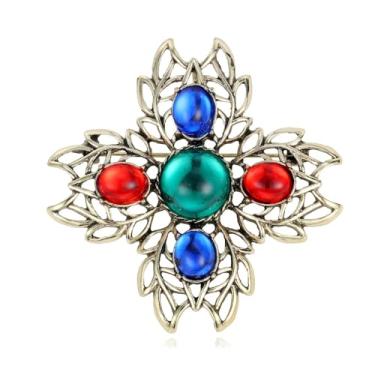 Imagem de Kokoma Broche de cruz barroca para mulheres oco zircônia cúbica vintage broche de lapela clipe de xaile distintivo de segurança para acessórios de vestido de pano, joias