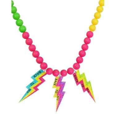 Imagem de Ronglry Roupas dos anos 80, acessórios de fantasia para mulheres, colar dos anos 80, colares com contas de neon, colares com relâmpago/fita, joias neon para mulheres, lembrancinhas de decorações de