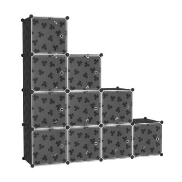 Imagem de C&AHOME Organizador de armazenamento de cubos com portas, prateleiras de 10 cubos, estante modular de plástico DIY, prateleira de armazenamento de roupas de armário ideal para quarto, sala de estar
