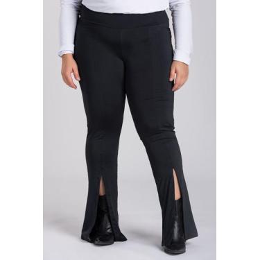 Imagem de Calça Feminina Plus Size Montaria Flare Abertura Frente Cós Alto Largo