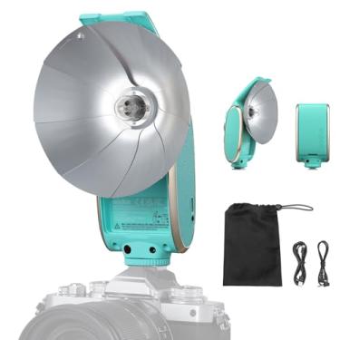 Imagem de Godox Kit de flash de câmera retrô Lux Senior com difusor, GN14 1700mAh 6000K ± 200K CCT, modos automático e manual 1/1-1/64 Flash Power (azul menta)